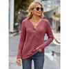 Autumn Women's Knitwear Solid Colour Pit Stripe Brushed Half Placket Button Up Long Sleeve Top