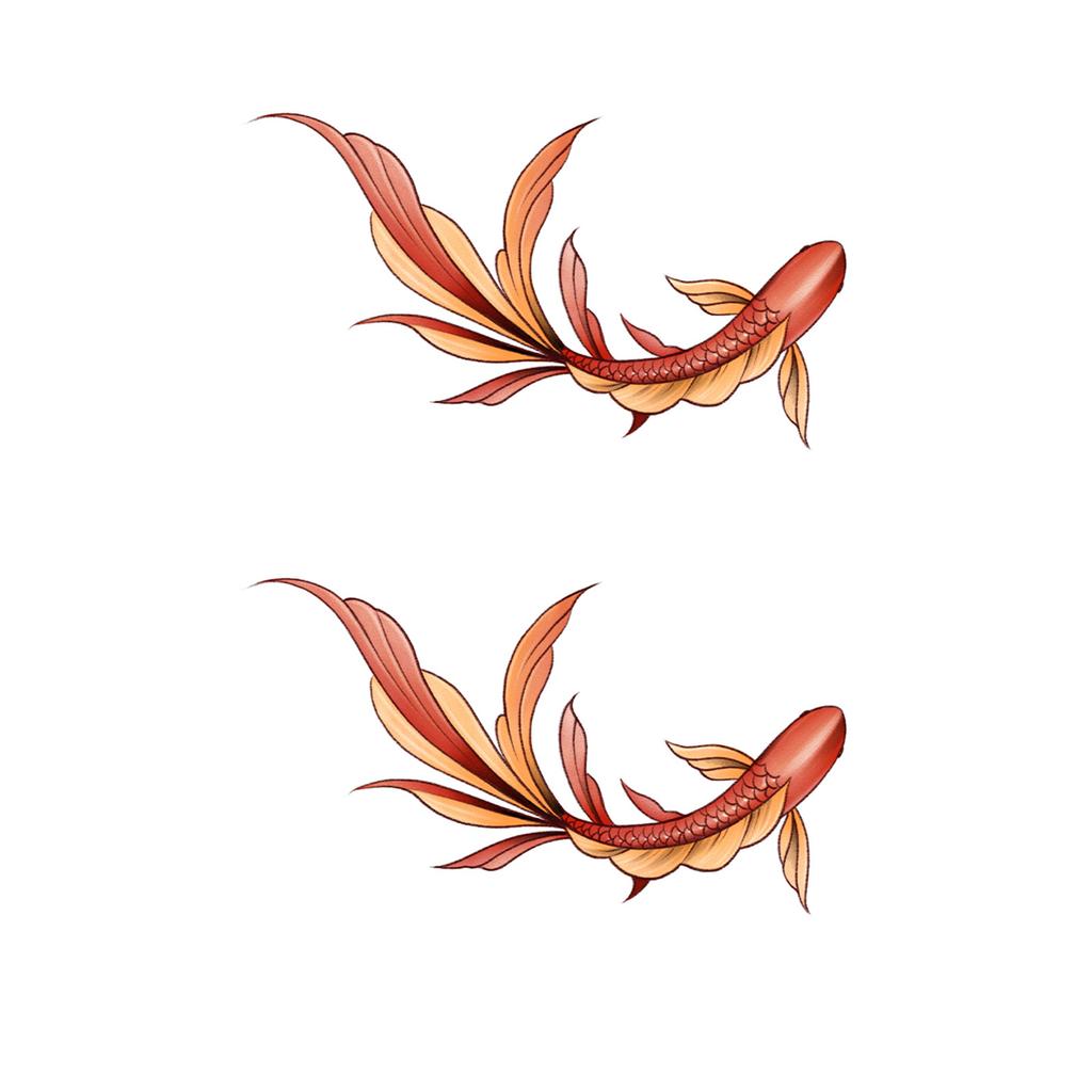Colorful Sweet And Cool Babes Wrist Collarbone Koi, Goldfish Disposable Temporary Tattoo Stickers