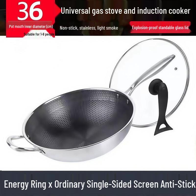 Wutuo 36CM Stainless Steel Honeycomb Wok
