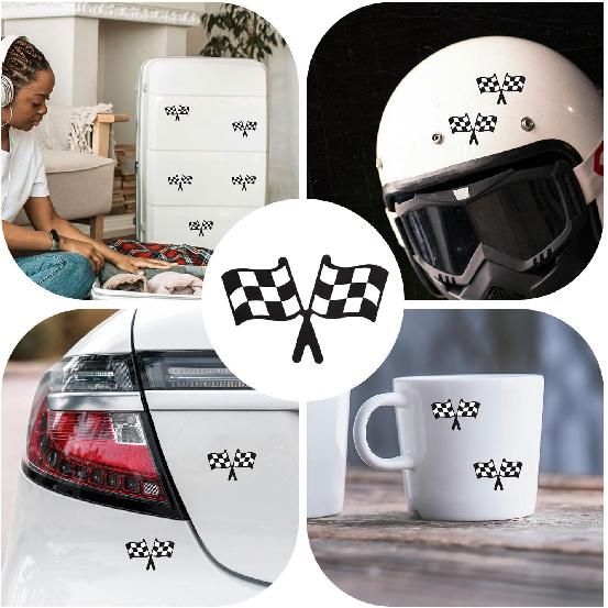 500Pcs Checkered Flags Sticker, Coated Paper Self Adhesive Checkered Stickers 1.5X0.94In Black White Checkered Flag Stickers Racing Checkered Flag