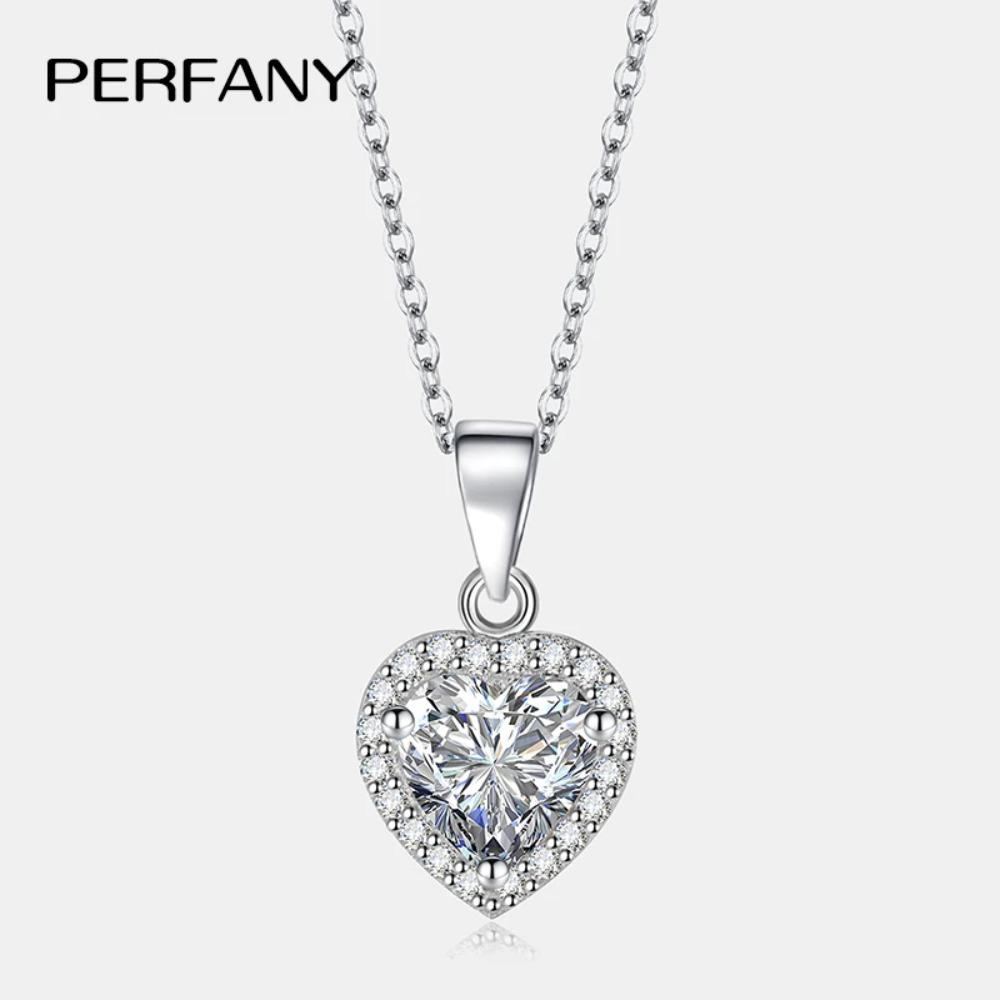 

PERFANY 1CT Heart Cut Moissanite Necklace for Women S925 Pure Silver Sparkling Diamond Pendant Fashion Jewelry Party Gift 45cm