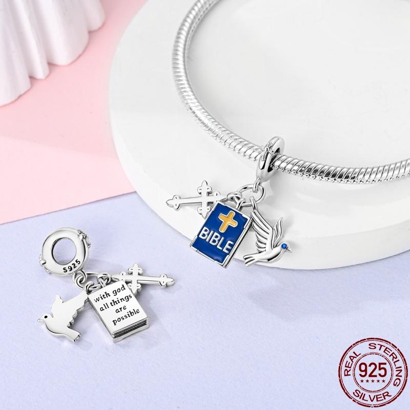 New Product 100% Copper Bible Cross Dove Pendant Fit Pan Bracelet Diy Charm For Women Jewelry Fashion Gift