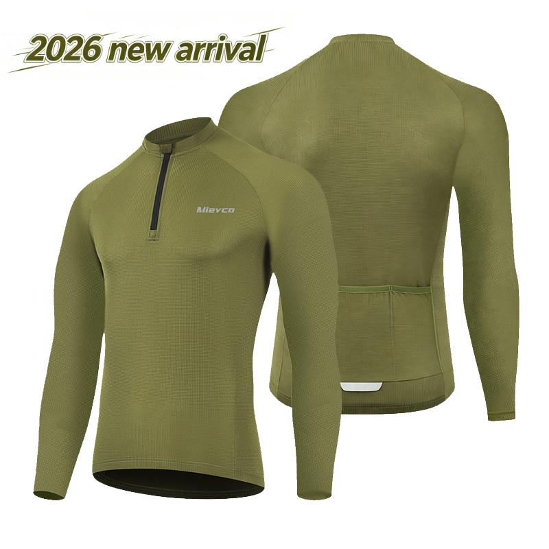 Summer Men's Long Sleeve Cycling Jersey, Half Zip Breathable Mesh Bike Shirt, Fluorescent High Visibility Road Biking Top