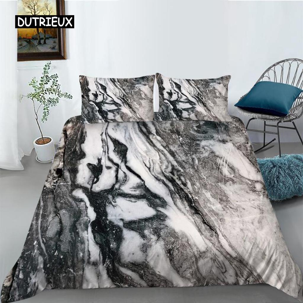 Marble Duvet Cover Set Pink Printed Queen Size Bedding Set Polyester Abstract Print Decor Golden Comforter Cover for Girls Teens