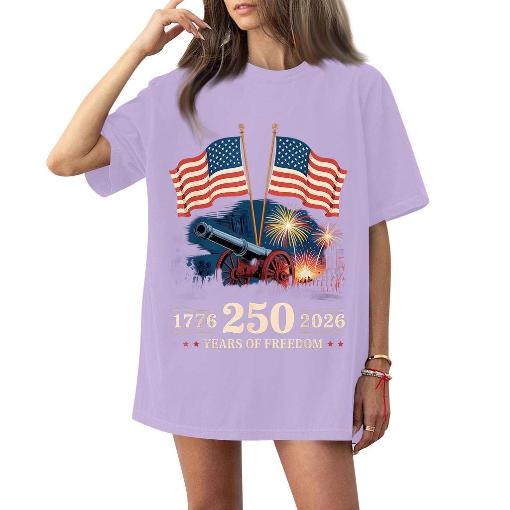 Women's Fashionable Casual Short-Sleeve Round Neck Printed T-Shirt For The 250th Anniversary Of The Founding Of The United States