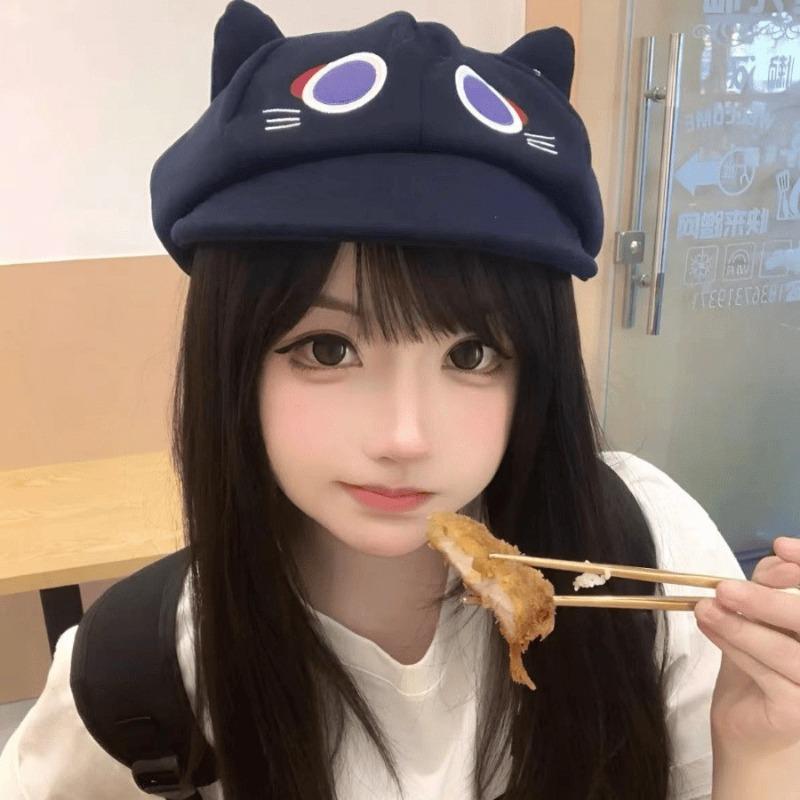Cat ears octagonal hat new sweet sister women's newsboy hat show face little beret cute cos hat
