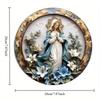 2d Flat 20*20cm, Vintage Virgin Mary Round Wooden Wall Art, Ideal for Home, Office, Bar and Kitchen Decor, Durable Sign for Parties.