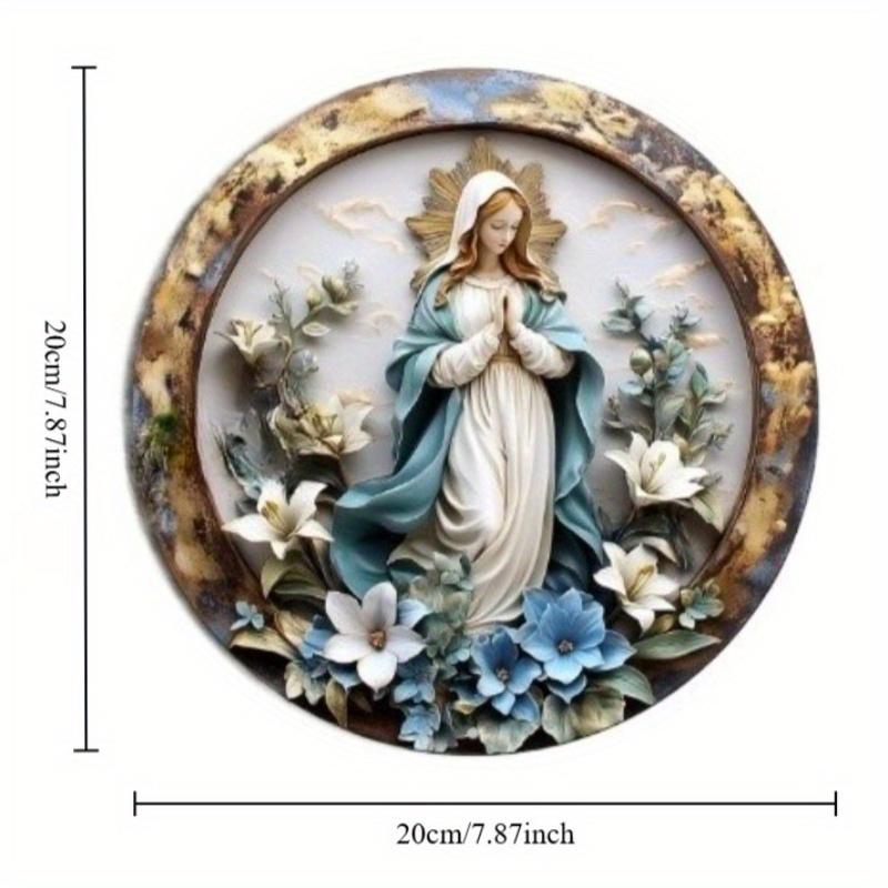 2d Flat 20*20cm, Vintage Virgin Mary Round Wooden Wall Art, Ideal for Home, Office, Bar and Kitchen Decor, Durable Sign for Parties.