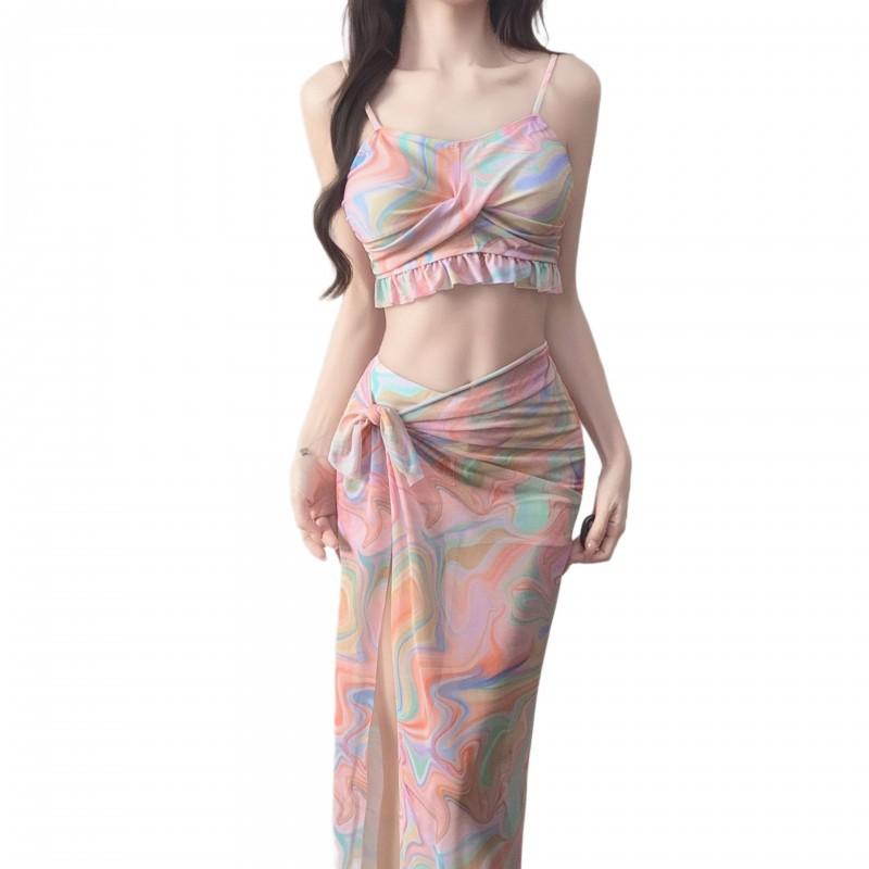 Split Swimsuit Women's Bikini Three-piece Seaside Vacation Conservative Belly Cover Slimming Hot