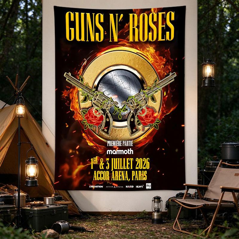 Guns N Roses Paris Concert Poster Crossed Revolvers Fire Art