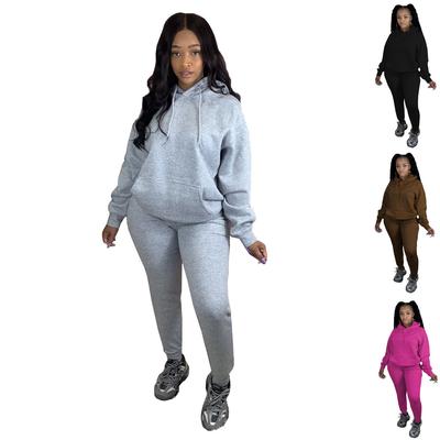 Fall Active Sweatsuit Two 2 Piece Set for Women Winter Fitness Outfit Fleece Pullover Hoodies +Jogger Pants Matching Tracksuit