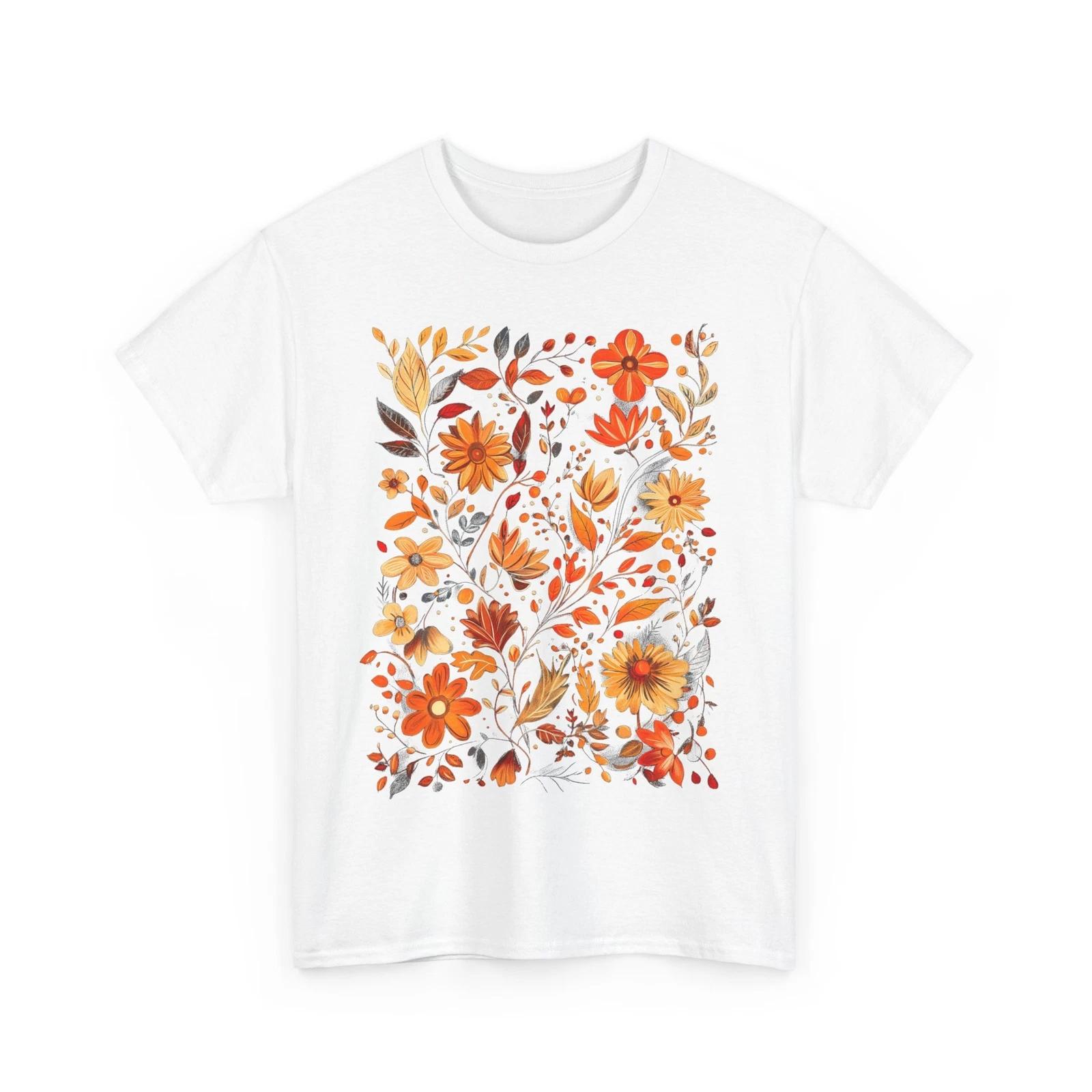 Fall Aesthetic T-Shirt | Autumn Leaves | Floral Fall Flowers Cottagecore S