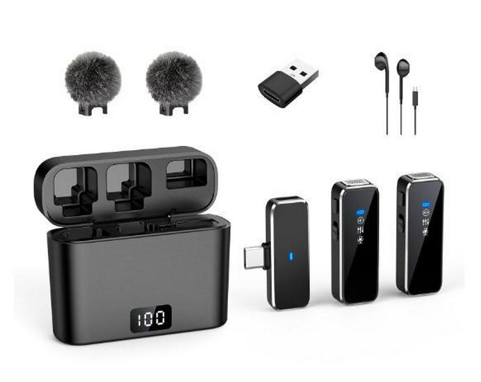 M3 Wireless Collar Clip Dual Microphone with Charging Case and Noise Reduction for Mobile Live Broadcast.