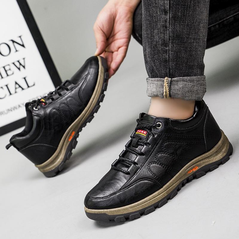 Men's Large Size Spring Fashion Leather Comfortable Athletic Casual Outdoor Hiking Shoes.