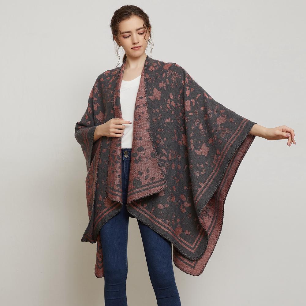 

Women s Fashion Warm Slit Jacquard Shawl Cape 130x150 cm