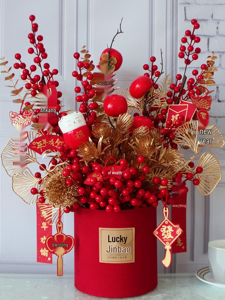 Fortune Fruit Red Berry & Holly Flower Arrangement - New Year Spring Festival Gift