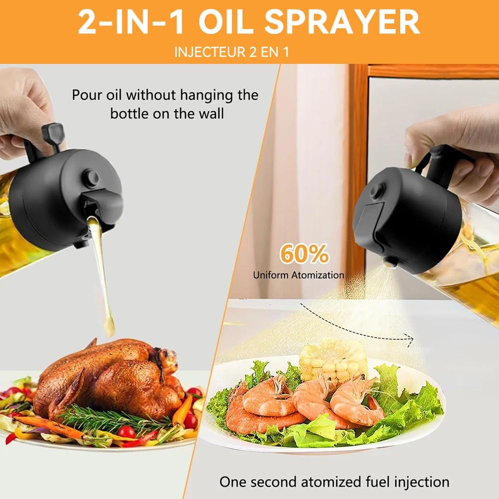 Glass Oil Sprayer - Pressurized Atomizer, Spray & Pour Dual Function, Leak-Proof for Kitchen 500mL Camping BBQ