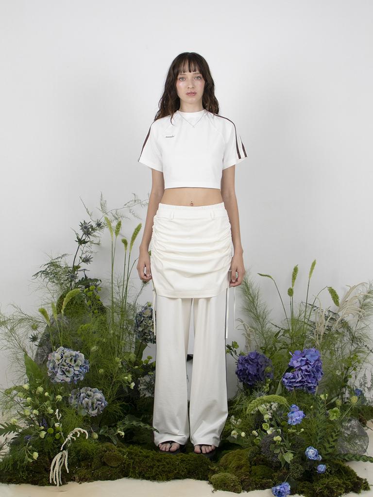 MEENDERI Track Shirring Skirt Pants - White