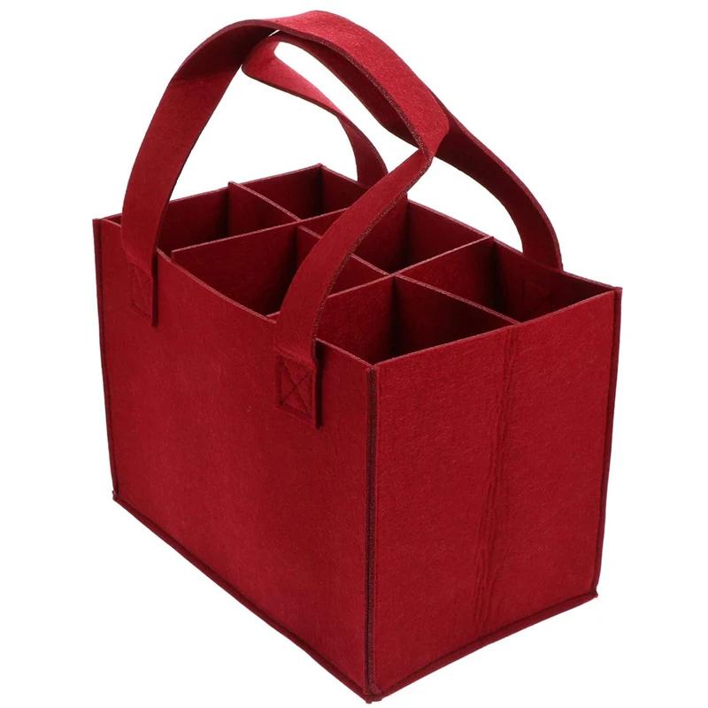 

Reusable 6 Compartment Wine Tote Bag Felt Cup Holder Camping Glass Carrier Or Beer Drink Picnic Wedding Bbq Party Supplies бордовий