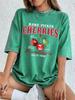 Hand Picked Cherries Fruits Printed Washed T-Shirt Women Cotton Oversized Tops Soft Distressed O-Neck T Shirt Summer Clothes