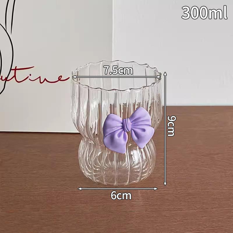 Handcrafted Glass Coffee Cups with Pink Bow Elegant Bowknot Design Drinking Mugs Reusable Water Glasses Aesthetic Coffee Mug
