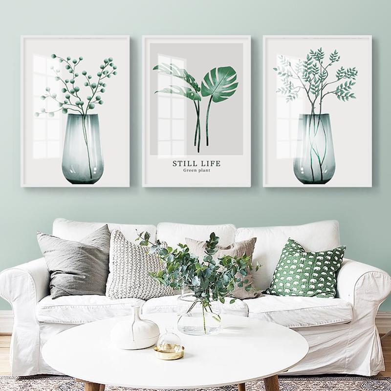 Acuarelă Plant Scandinav Poster Frunze Verde Artă Perete Pânză Pictură Postere nordice și imprimeuri Imagine de perete pentru camera de zi