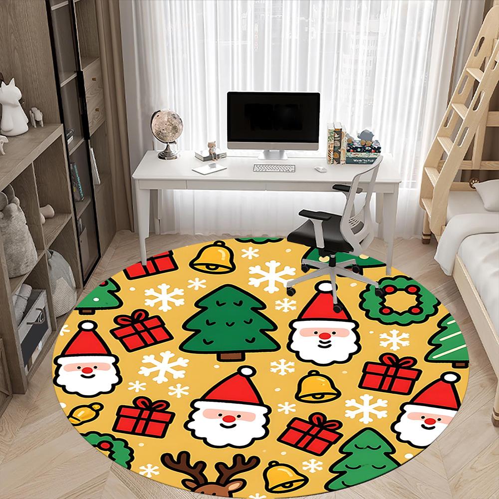 1pc Christmas Ornaments Office Round Rug, Non-slip, Soft and Durable Office Rug for Interior Decoration, Perfect for Office, Beautiful Decoration Yy26