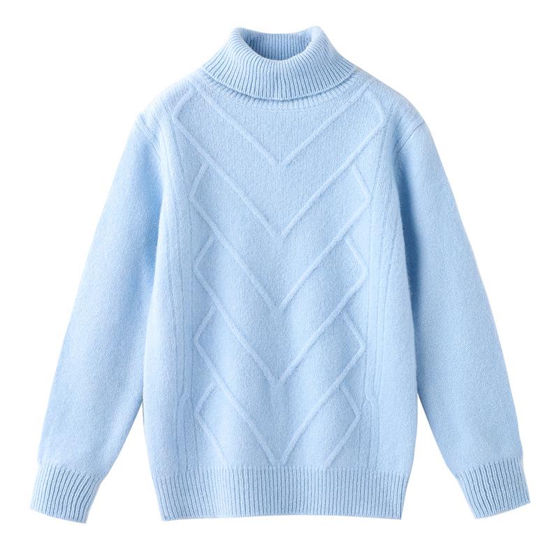Children's Cozy Thick Wool Turtleneck Sweater - Solid Color, Loose Fit, Long Sleeve, Autumn/Winter Base Layer