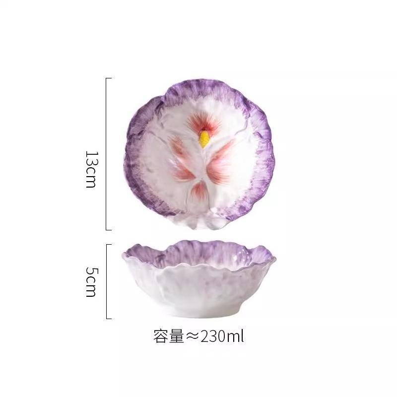 BRPurple Embossed Flowers Porcelain Plate Tableware Irregular Flower Tray Underglaze Painting Dinner Plates Ceramic PlateEY