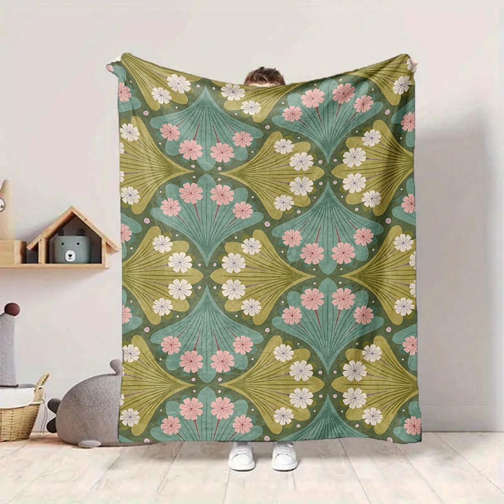 1pc Floral Pattern Lightweight Flannel Blanket, Comfortable and Warm Blanket, for Office and Camping Sofa Bed, Livingroom182