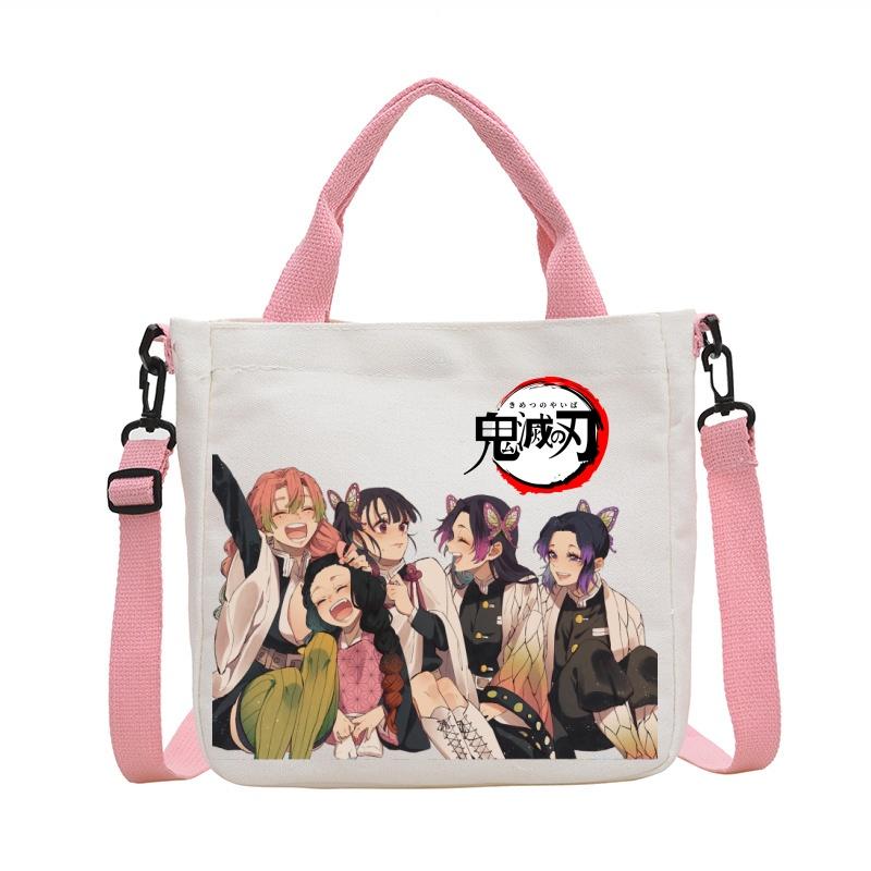 Anime Demon Slayer Canvas Crossbody Bag Cartoon Figures Print Shoulder Bags Fashion Minimalist Commuting Storage Handbag Gifts
