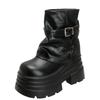 Fashion Women High Platform Ankle Boots Autumn Winter Gothic Style Leather Shoes Buckle Punk Motorcycle Boots Round Toe Chunky Sneakers