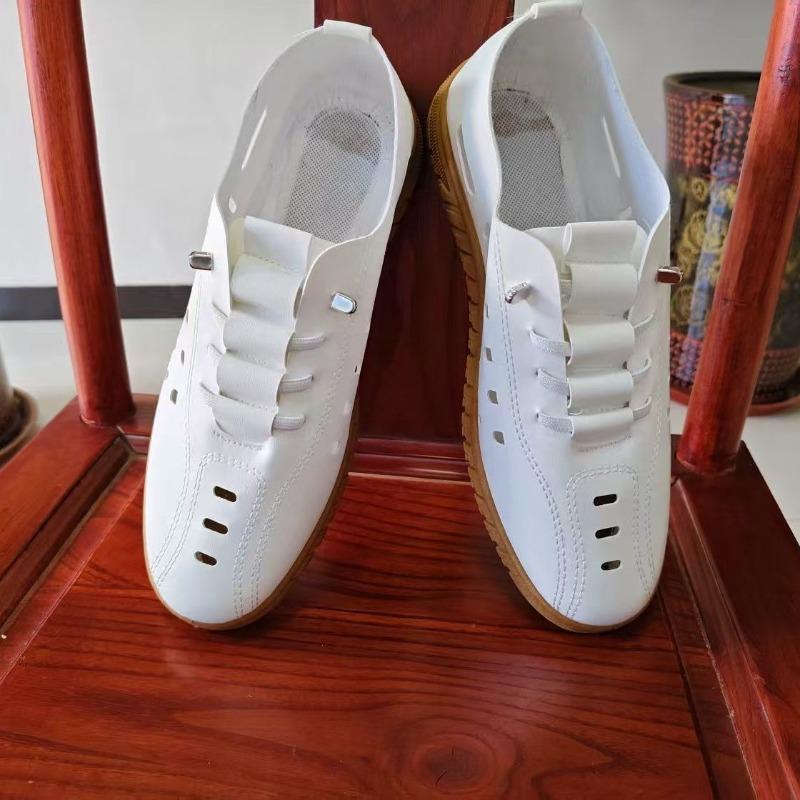 Men's shoes new summer breathable deodorant casual men's leather shoes one pedal hollow non-slip wear-resistant driving shoes