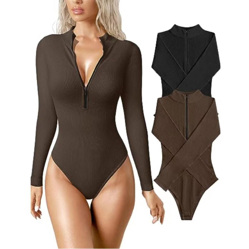 Long Sleeved Jumpsuit with Sexy Ribbed Front Zipper, Long Sleeved Top, Jumpsuit