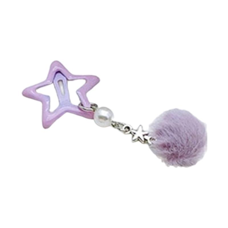 

Furry Ball Pendent Hair Clip Fashionable Hairpin with Star Decoration Colorful Hair Clip for Girls Y2k Style Ornaments 1 фіолетовий