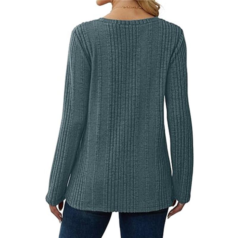Pulover Tricotat cu Gât în V pentru Femei cu Mânecă Lungă Culoare Uni Pullover Casual Top de Zi cu Zi