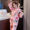 Pink Cartoon Zoo Print Women's Fleece Pajamas Autumn Winter New Chic Trend Lady Sleepwear Fashion Casual Lazy Nightwear