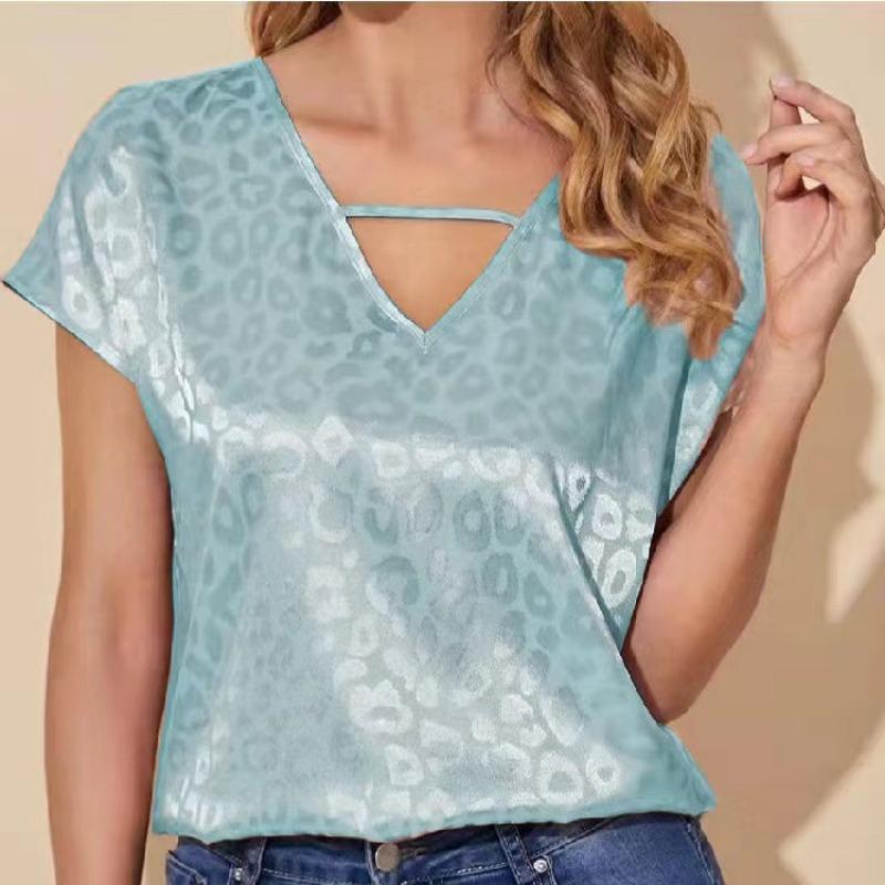 

Весенняя женская одежда Color Ding V-образный вырез атласный топ свободного кроя женская одежда футболки женские XXL лазурь