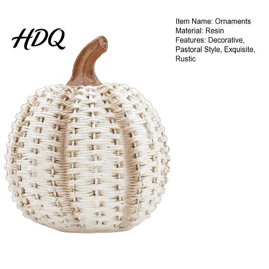 Simulated Rattan Texture Craft Faux Woven Pumpkin Ornament, Resin Decorative Figurine, Rustic Halloween Props Farmhouse Desktop Decoration for Harvest