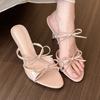 Skånsom mot foul! Nude ord med sløyfesandaler damesommer stiletthæler