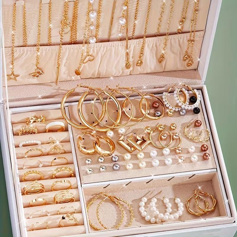 

86 Pcs Fashion Jewelry Set For Women Pearl Alloy Earrings Necklaces Rings Bracelets Stackable Boho Jewelry Party Daily No Box