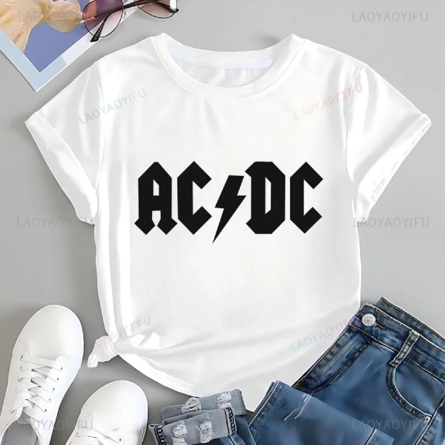 

Fashionable Vintage ACDC Band Printed T-shirt Top ACDC Trend Harajuku Women s Universal Shirt Pattern Large T-shirt S белый