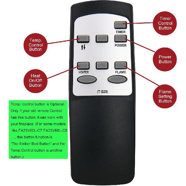 Replacement for Altra Flame AltraFlame Electric Fireplace Heater Remote Control RV23V80S RV23V80S-8 RV23V80S-9 RV23V80S-C7 RV18P80L-MT1