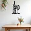 Metal Wine Bottle and Glass Wall Art Stainless Steel Black Kitchen Bar Decor Gift
