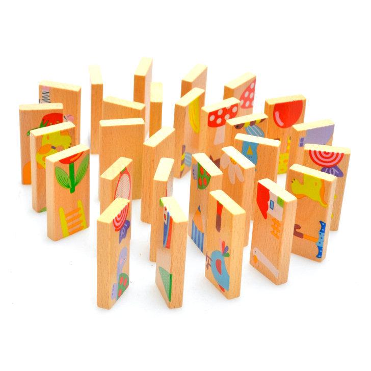 28-Piece Wooden Animal Dominoes Puzzle - Educational Toy for Children