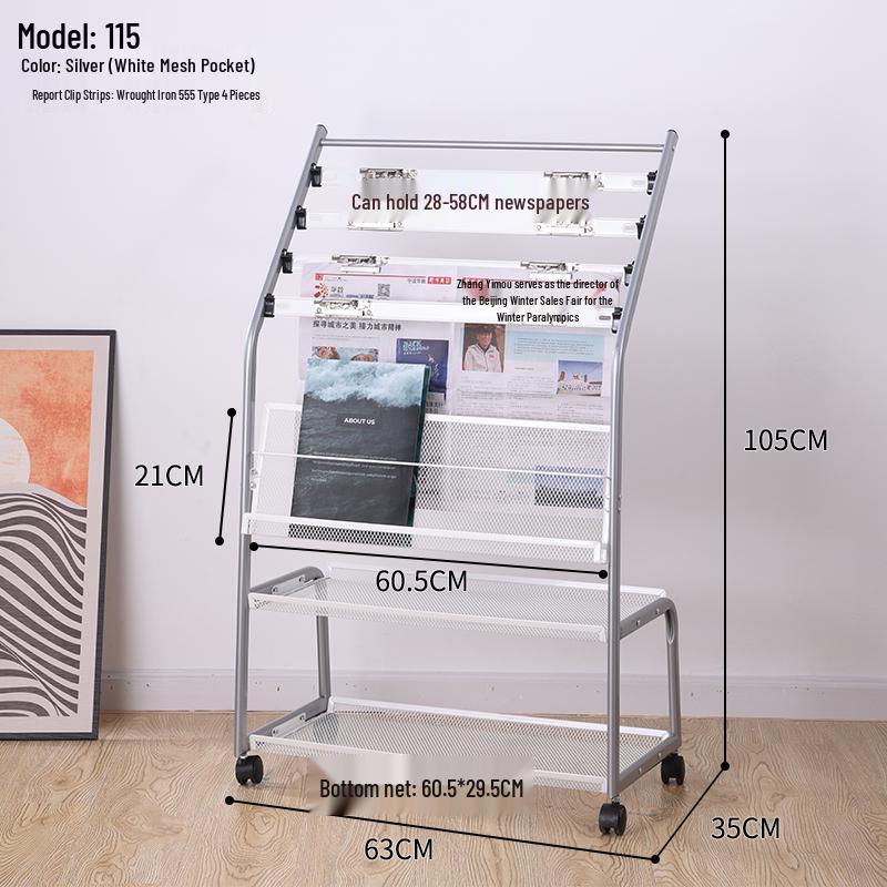 Floor-Standing Magazine, Newspaper, and Book Display Rack for Promotional Material and Office Storage