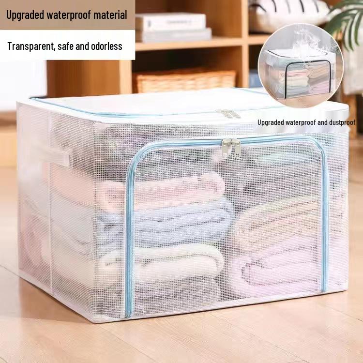 Steel Frame Waterproof Clothes Storage Box - Large Transparent Moisture-Proof Organizer for Quilts