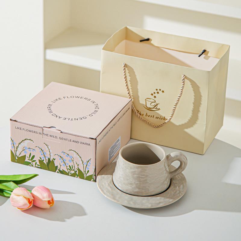 High end Stone patterned Ceramic Coffee Cups and Saucers for Office High Value Light Luxury Coffee Cups for Couples Breakfast Cup Souvenirs