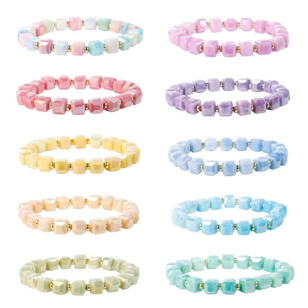 Elegant Small Sugar Cubes Bracelets Glossy Colorful Hand Chains Simple Crystal Glass Chain  Girls