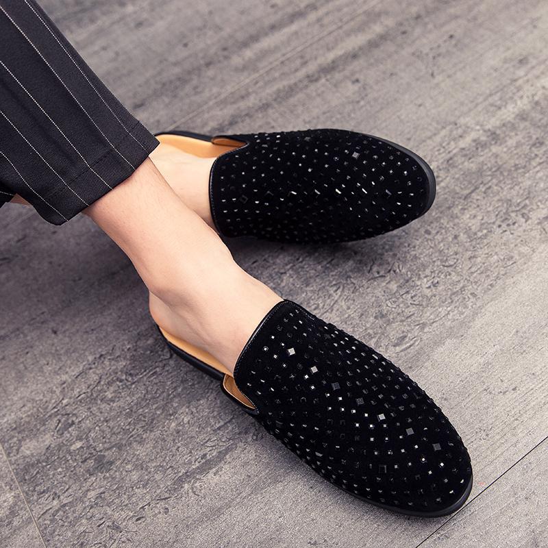 2025 Summer Mules Man Slides Half Shoes for Men Open-back Loafers Slipper Leather Backless Semi-Drag Casual Shoes Flats Sandals
